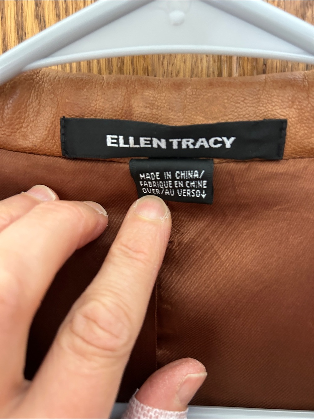 Ellen Tracy Light Brown Leather Button-Front Blazer image 3